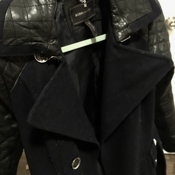 Real BCBG Leather Peacoat Jacket Winter XS Black - Picture 5 of 5